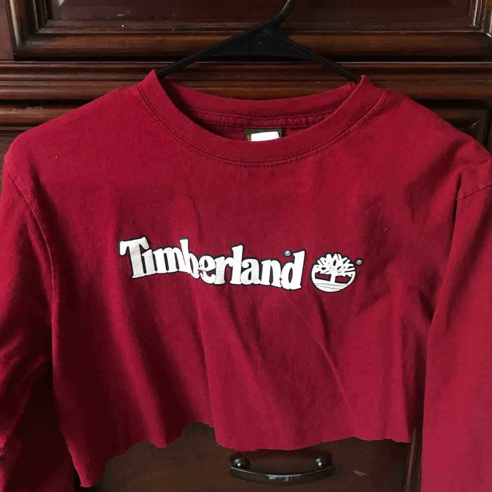Burgundy/Maroon timberland crop top long sleeve
